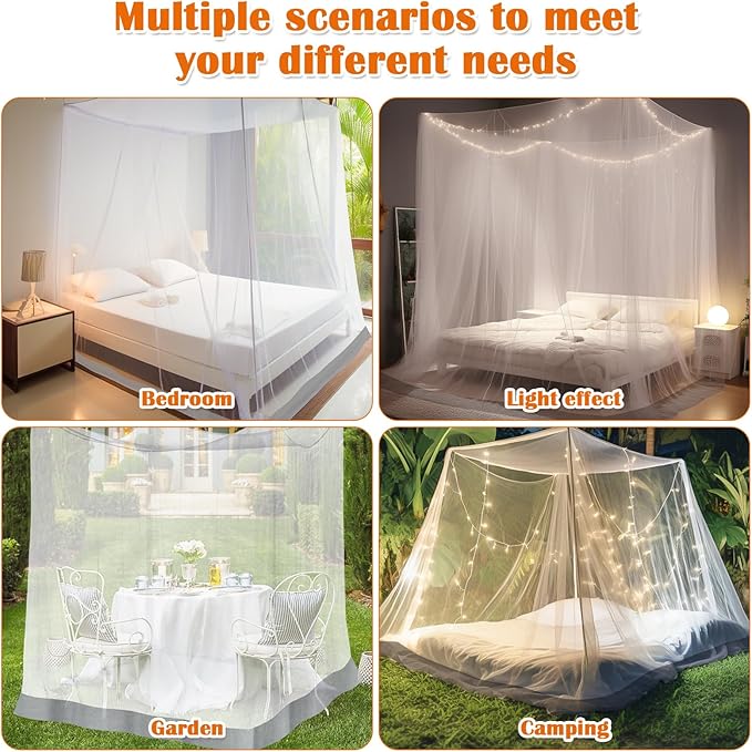 Mosquito Net for Bed, Large White Bed Canopy for Girls, Hanging Bed Net, Ideal for Bedroom Decorative, Travel with Storage Bag (Camping Mosquito Net) SL0028