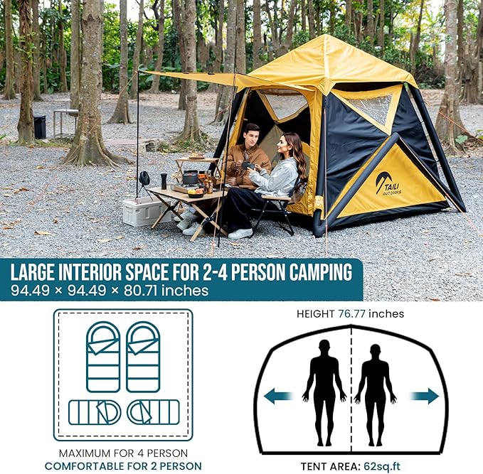 TAILI Inflatable Blow Up Tent for Camping with Hand Pump for 4/8 Person, Easy Setup Outdoor Inflatable Oxford Waterproof Air Tent House for Family Camping Adult