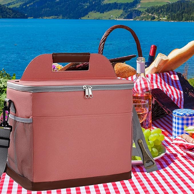 24-Can Insulated Lunch Bag for Women & Men - Large Soft Cooler Box with Leakproof Design, Lightweight Thermal Tote for Work, Travel, Picnic, Camping (Pink)