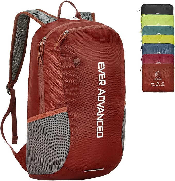 EVER ADVANCED 20L Lightweight Packable Hiking Backpack, Small Travel Water Resistant Collapsible Daypack for Men Women Camping Outdoor Reddish Brown