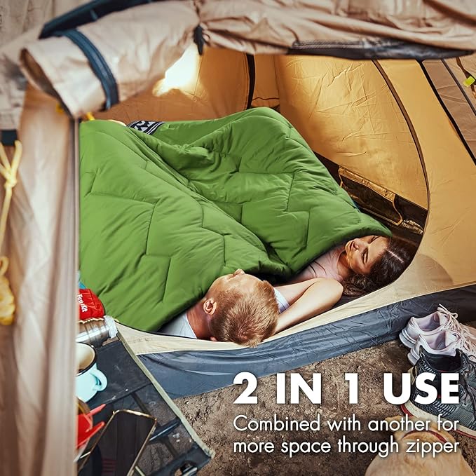 VILLEY Camping Sleeping Bag, Lightweight Backpacking Sleeping Bag with Compression Sack for Adults & Kids, Outdoor Camping Hiking Equipment for 3 Season Warm & Cool Weather - Summer, Spring, Fall