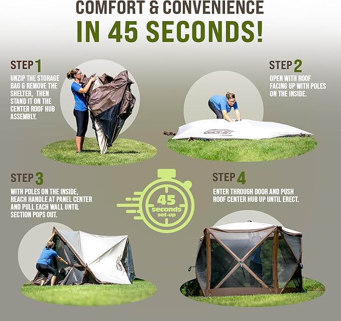 CLAM Pop Up Screen Tent, Outdoor Camping Gazebo Canopy, Escape, 11.5', Green