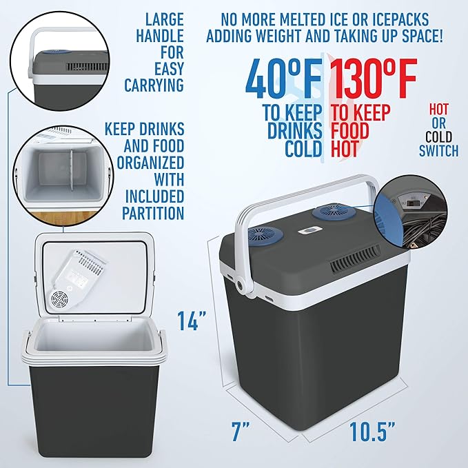 Electric cooleK-Box Electric Cooler and Warmer for Car and Home - 34 Quart (32 Liter) - Dual 110V AC House and 12V DC Vehicle Plugs