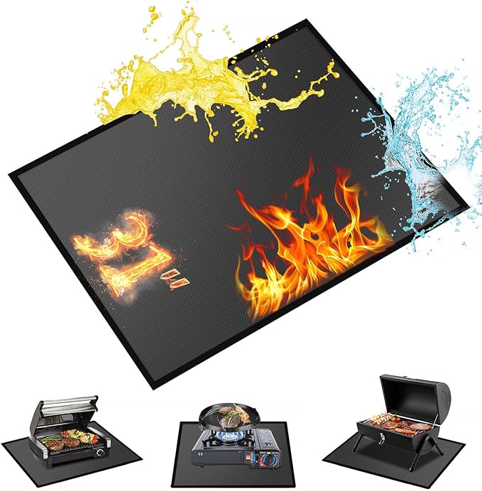 31 x 24 in Heat Resistant Grill Mats for Outdoor Grill to Protect Your Prep Table and Outdoor Grill Table, Fireproof Waterproof Oil-Proof BBQ Mat Grill Table Mat - Reusable Black (0.6mm)