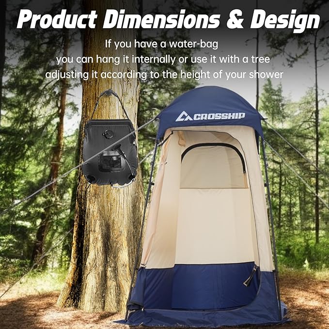 Camping Shower Tent - Outdoor Privacy Tent with Solar Shower Bag - 84.6" H*60" W Privacy Shelter for Outdoor Bathroom, Changing Room & Fishing, UV Resistant&Waterproof Camping Bathroom