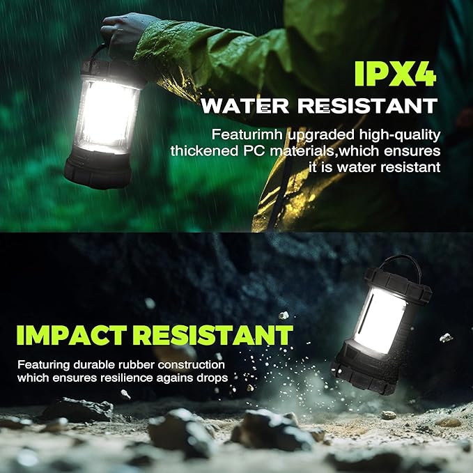 Camping Lantern, 3000LM LED Rechargeable Battery Operated Lantern, 5 Light Modes, COB Waterproof Lantern Flashlight, Camping Light for Power Outage, Hurricane, Survival, Hiking