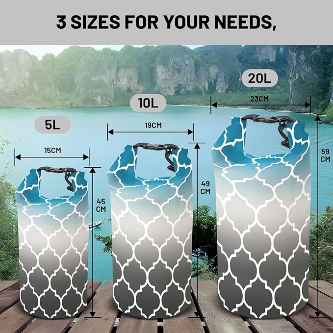 Waterproof Dry Bag,Roll Top Retro Teal Moroccan Geometric Small Waterproof Backpack 5L/10L/20L Floating and Lightweight Bags for Kayaking, Boating, Fishing, Swimming and Camping