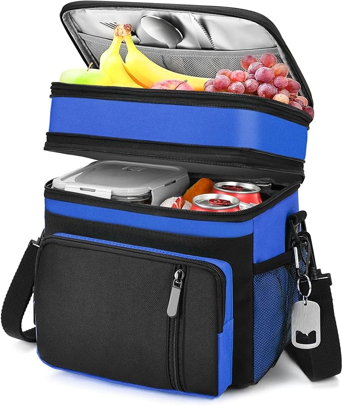 Lunch Box & Lunch Bag for Men Women, Large Insulated Adult Lunch Box, Leakproof Cooler Lunchbox with Bottle Opener for Work Picnic Beach, 16L, Sapphire Blue