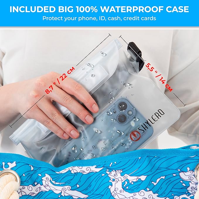 SHYLERO Beach Bag and Pool Bag. Has Airtight Pouch, Ton of Pockets. Beach Tote is Zippered, Water Resistant. Family Size