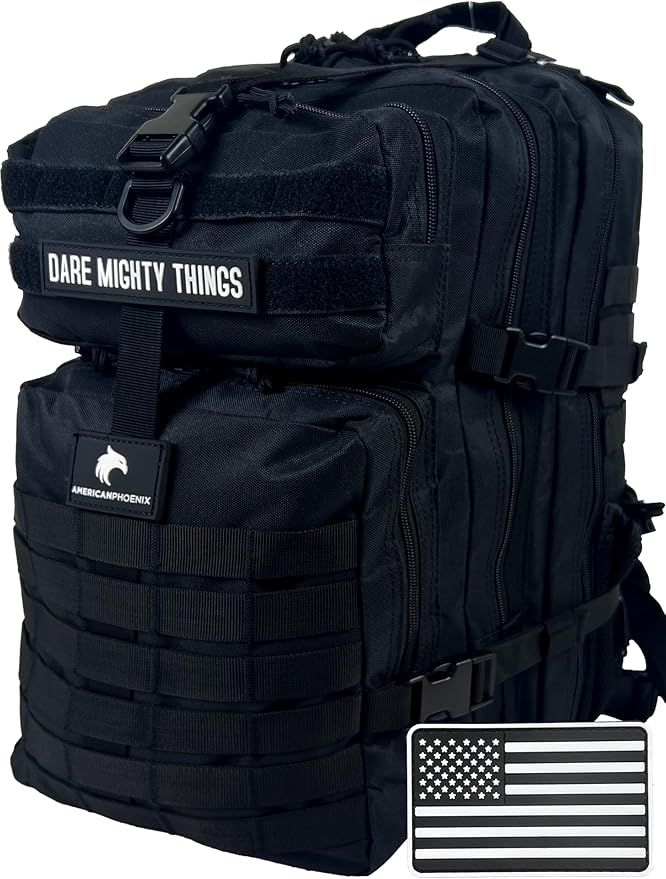 45L Elite Tactical Backpack | 3X Stronger Work & Military Backpack | Water Resistant and Heavy Duty | 3 Day MOLLE Bug Out Bag (Carbon Black)