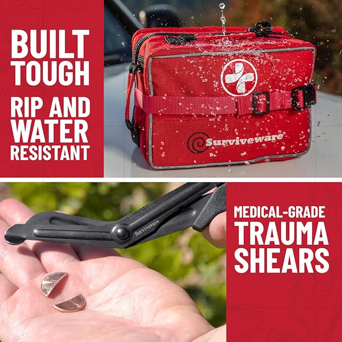 Surviveware 238 Pcs Comprehensive Premium Survival First Aid Kit - Medical Emergency Kit for Travel Camping Gear, Home Essentials & Outdoor Emergencies - HSA & FSA Eligible Survival Kit