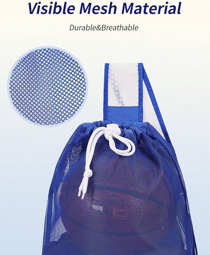 WANDF Swim Bag Foldable Mesh Drawstring Bag with Quick-dry Shoulder Strap Beach Backpack with Wet Pocket for Swimming, Gym, and Workout Gear (Blue Patent Pending)