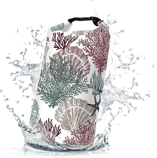 Waterproof Dry Bag,Roll Top Coastal Summer Beach Coral Starfish Waterproof Backpack 5L/10L/20L Floating and Lightweight Bags for Kayaking, Boating, Fishing, Swimming and Camping