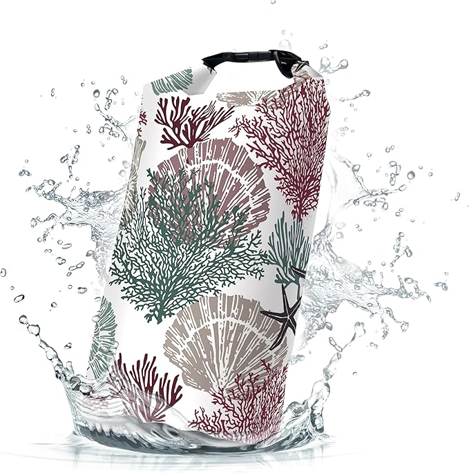 Waterproof Dry Bag,Roll Top Coastal Summer Beach Coral Starfish Small Waterproof Backpack 5L/10L/20L Floating and Lightweight Bags for Kayaking, Boating, Fishing, Swimming and Camping