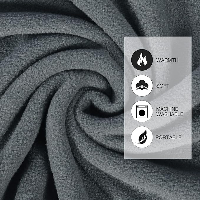 REDCAMP Mummy Fleece Sleeping Bag Liner with Hood, Great for Adult Warm or Cold Weather, 90" Long Full Sized Zipper Camping Blanket for Outdoor, Grey