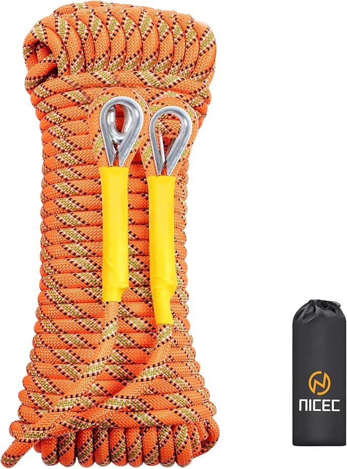 Nice C Climbing Rope, Rescue Rope, Construction Rope, Rock Climbing Rope, Static 10mm 32ft/64ft/96ft/160ft/230ft/500ft/985ft/1000ft with Carry Bag (Orange, 30M(96ft))