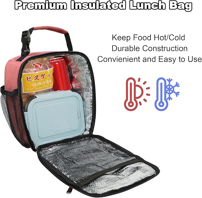 Femuar Lunch Box for Men Women Adults Small Lunch Bag for Office Work Picnic - Reusable Portable Lunchbox, Pink