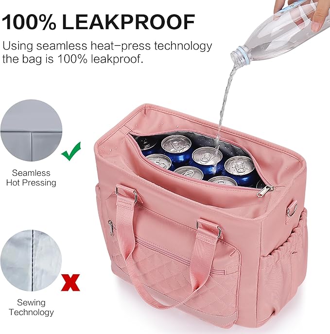 16L Large Lunch Bag for Women, Insulated Lunch Box for Women Loncheras para Mujer for Work, Leakproof, Pink