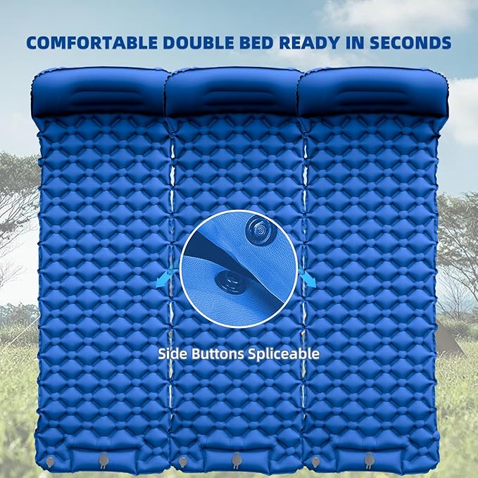 Inflatable Sleeping Pad with Pillow for Camping-Built in Foot Pump Fast Inflation-Ultralight Upgraded Durable Compact Sleeping Mat Moisture Proof Air Mattress for Backpacking,Hiking,Travel,Tent