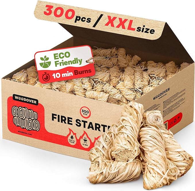 300 pcs Large Fire Starters for Fireplace, Natural Fire Starter for Campfires, for Wood Stove, BBQ, Grill, Pizza Oven, Outdoor Fire Pit, Chimney Charcoal Starter