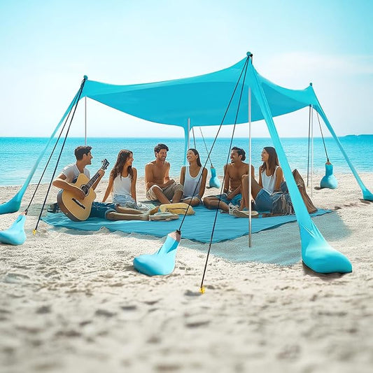 Beach Tent Sun Shelter 10 x 10FT with 8 Sandbags, UPF 50+ Protection Beach Shade Canopy, Eazy Up Portable Canopy Tent for Sun, Camping, Fishing, Backyard