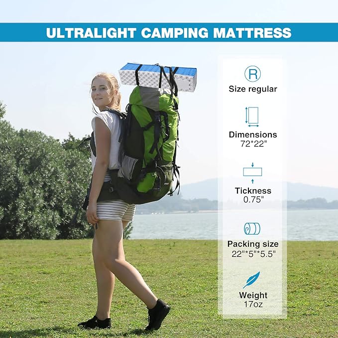 REDCAMP Foldable Foam Camping Pads for Sleeping, Waterproof Closed Cell Foam Camping Sleeping Pad - Ultra-Lightweight for Hiking & Backpacking, R-2.1 Insulated, Royal Blue/Grey/Green/Brown/Khaki