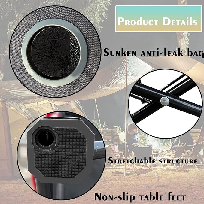 2 Tier Outdoor Camping Gear, Foldable Camping Table with Carry Bag and 4 Cup Holders,Lightweight Collapsible Canvas Table for Beach, Picnic, BBQ,Campfires,Fishing,Hiking,Tailgating