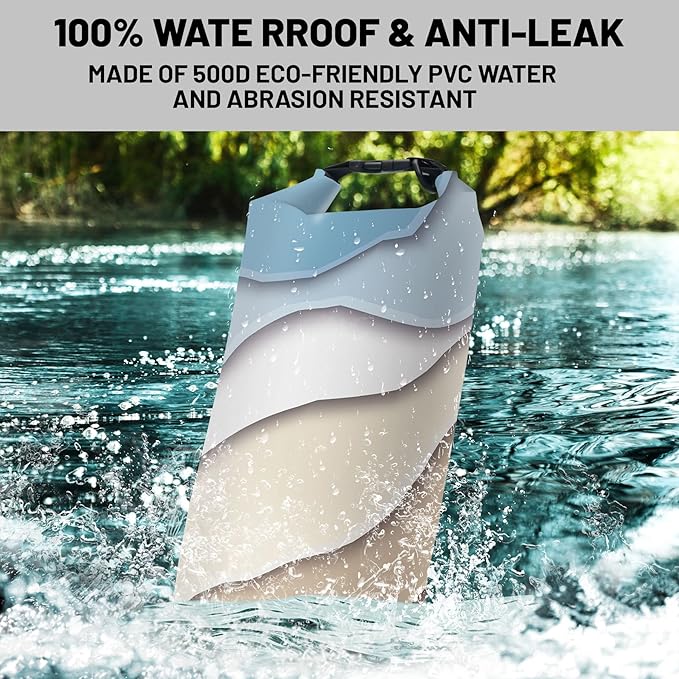Waterproof Dry Bag,Roll Top Teal Blue Geometric Modern Waterproof Backpack 5L/10L/20L Floating and Lightweight Bags for Kayaking, Boating, Fishing, Swimming and Camping with Waterproof Phone Case