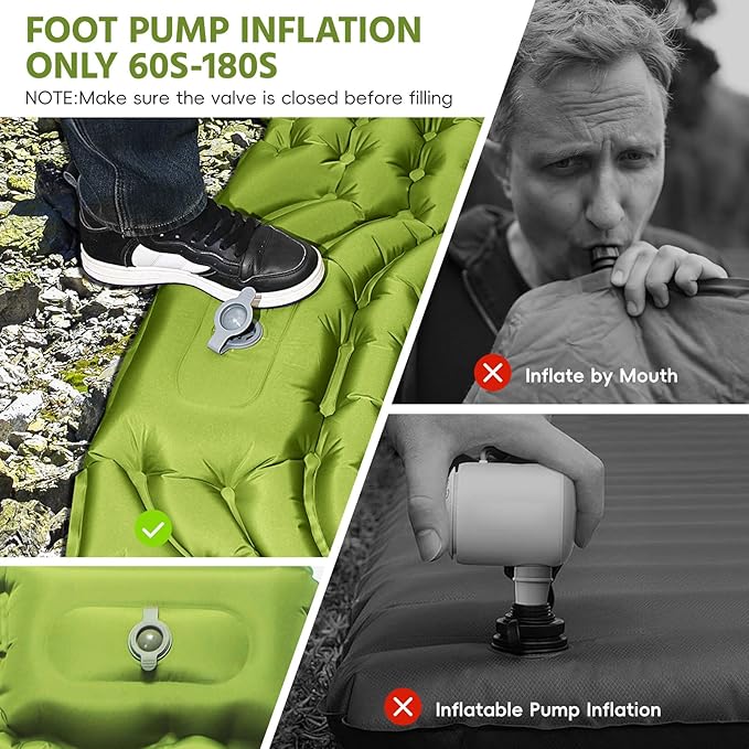 Sleeping Pad for Camping -Ultralight Inflatable Sleeping Mat with Pillow, Built-in Foot Pump, Compact & Lightweight Camping Mattress Pad for Camp, Backpacking, Hiking, Travel Tent