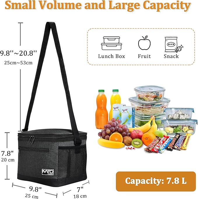 Tirrinia Insulated Lunch Box for Men/Women, Leakproof Thermal Lunch Bag for Office Picnic Work Beach Camping, Reusable Lunch Cooler Tote for Adult, Black