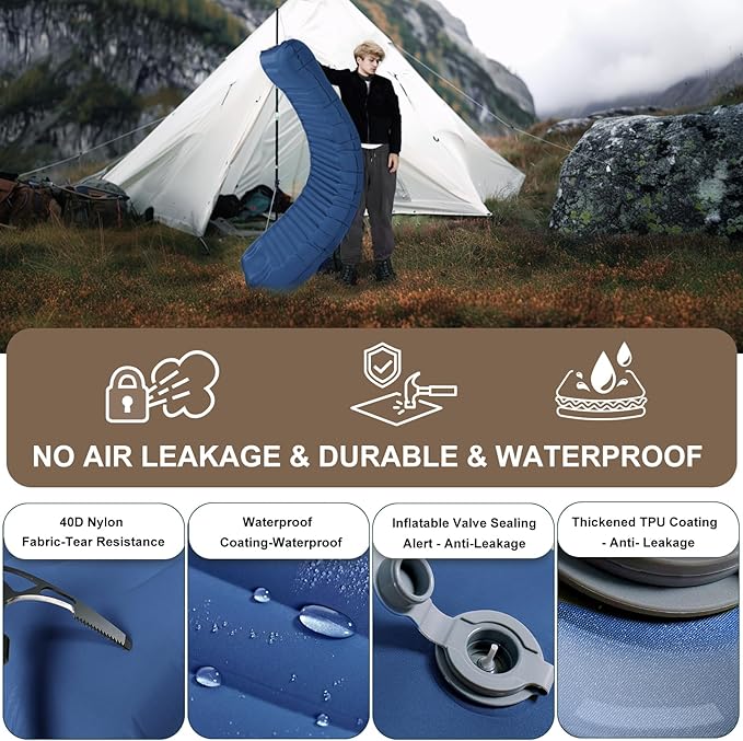 Origem Self Inflating Sleeping Pad for Camping, 5.5 Inch Ultra-Thick Camping Mat with Built-in Pump, Outdoor Ultralight Sleepinging Mat for Camping Tent, Backpacking, Hiking and Traveling(Blue)