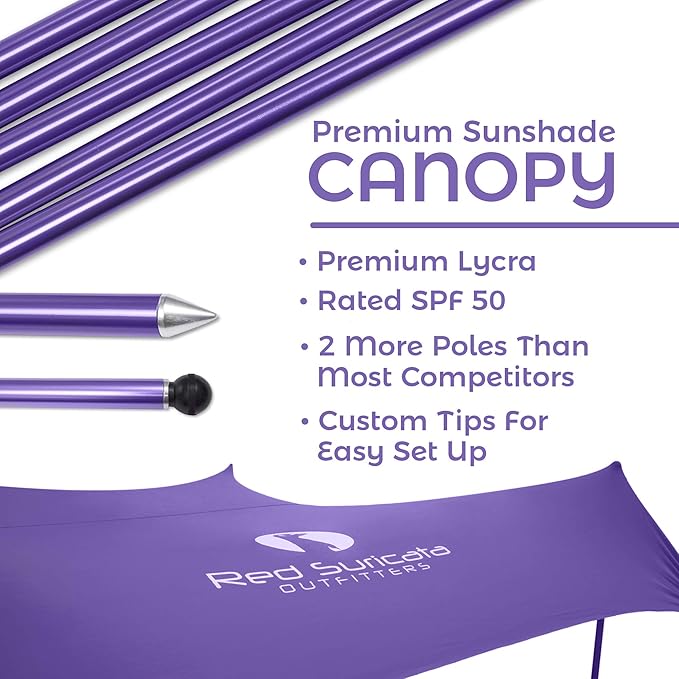 Red Suricata Family Beach Tent & Canopy, UPF50 Sun Shade, 4 Aluminum Poles, Sand Shovel, Large Portable Sun Shelter