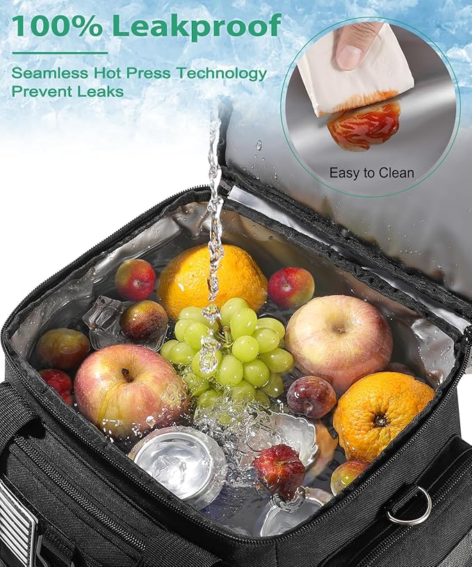 Tactical Lunch Box for Men, Large Insulated Lunch Bag Adult, Heavy Duty Double Deck Expandable Lunch Cooler Bag Leakproof Waterproof Lunch Tote for Work Office Camping Travel - Black