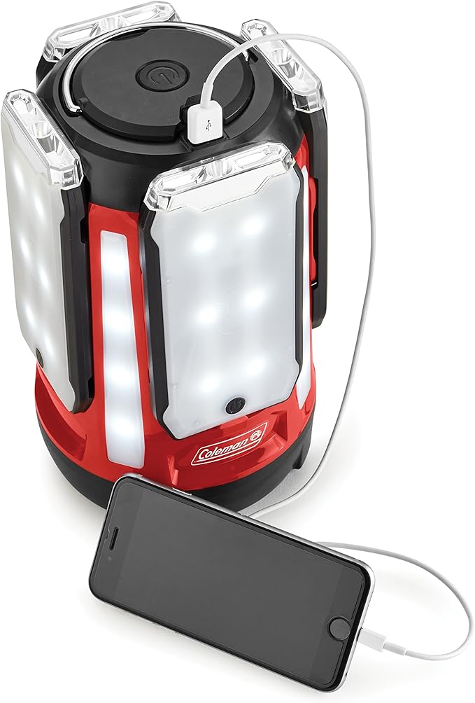 Coleman Multi-Panel LED Lantern: Rechargeable, Water-Resistant, Magnetic Light Panels, Built-In Flashlight, USB Charging Port; Excellent for Camping, Hunting, Emergencies, etc