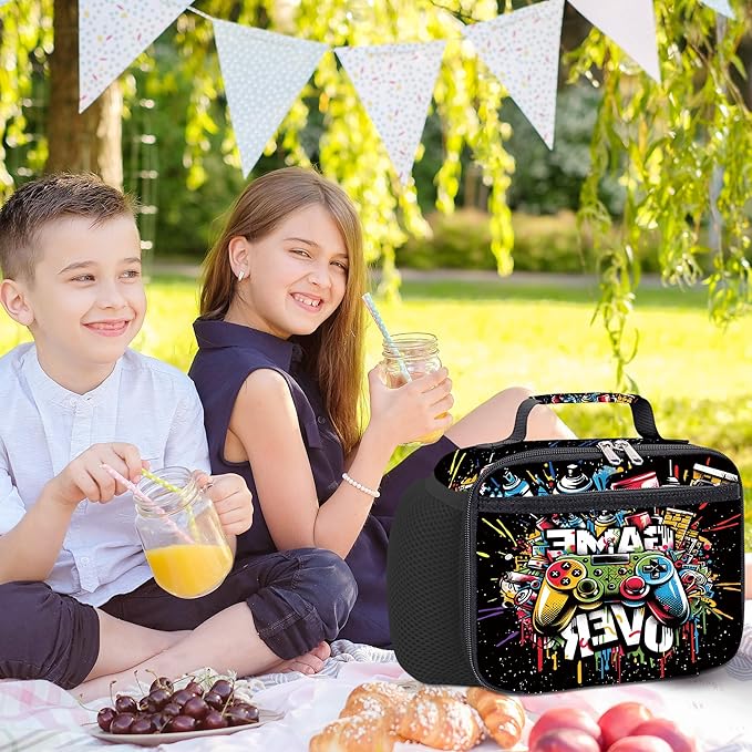 RLGPBON Kids Lunch Bag,Insulated Lunch Box for Girls Boys,Game Lunch Bag Toddler Teen,School Daycare Cute Travel bags