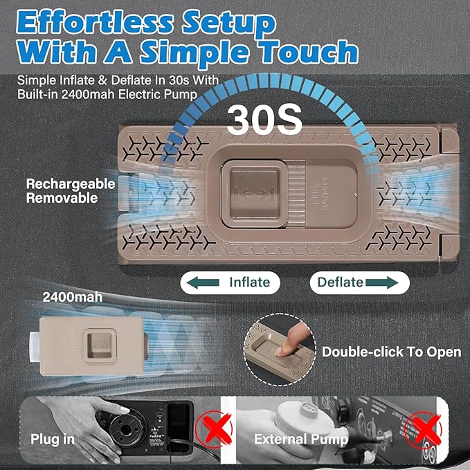 Sleeping Pad for Camping, Self Inflating Camping Pad with Pillow, 3.14" Compact Thick Memory Foam Camping Mattress Pad, Travel Portable Camp Sleeping Mat with Built in Pump