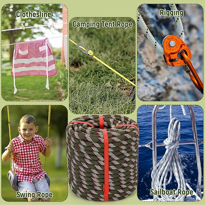 Arborist Rope Climbing Rope Outdoor Rope Sailing Rope Heavy Duty Rope 1/2 Inch Rope 48 Strands Bull Rope for Construction Climbing Swing Sailing