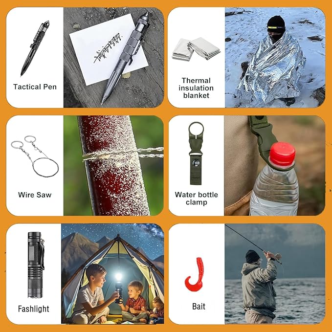 Survival Kit,13 in 1 Survival Gear and Equipment, for Dad, First Aid Kit with Survival Bracelets Emergency Blanket Tactical Flashlight for Camping Adventures