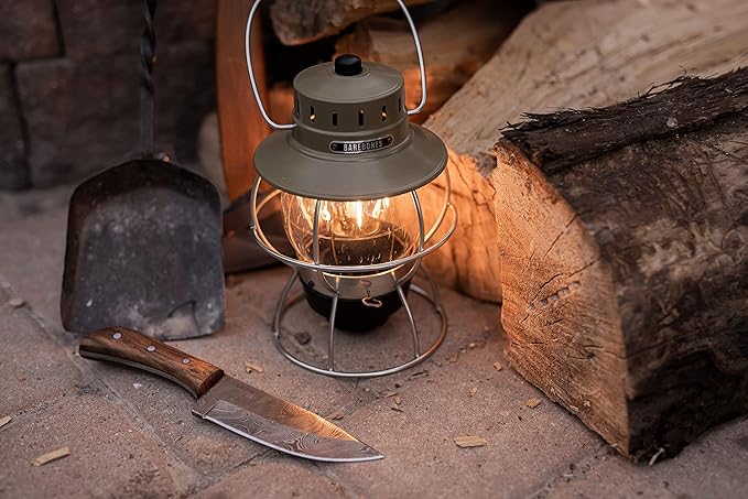 Barebones Railroad Lantern – Olive Drab, Vintage-Inspired LED Camping Lantern with Rechargeable Battery – Adjustable Brightness Outdoor Light for Camping Gear, Backyard, and Home Decor
