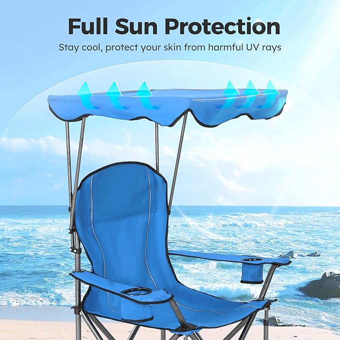 ALPHA CAMP Camp Chairs with Shade Canopy Chair Folding Camping Recliner Support 350 LBS