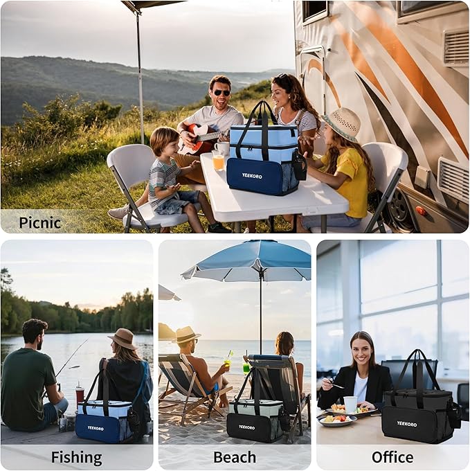 Cooler Bag, 16L+5L Insulated Lunch Box, Double Cooler Bag with Adjustable Shoulder Strap for Men & Women, Leakproof Lunch Cooler Ideal for Work Picnic Travel Shifts Daytrip