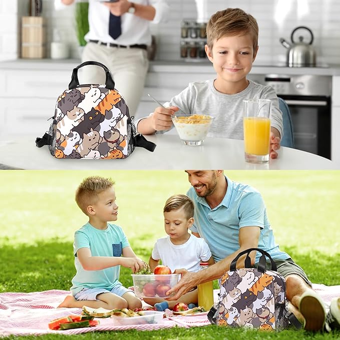 Lunch box Kids,Insulated Cat Lunch Bag Cute Small Lunch Totebag Reusable Leakproof Lunch Bag With Shoulder Strap for Girls Boys Women School Work Picnic