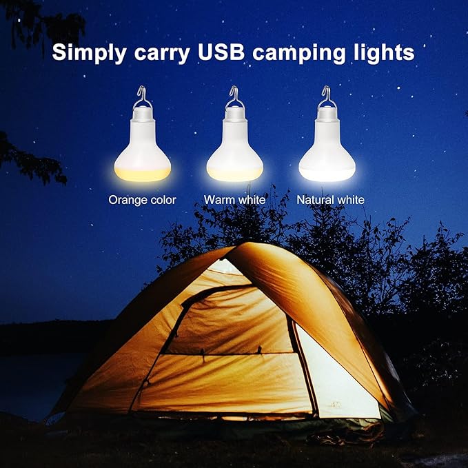 Onite USB LED Light Bulb for Portable Power Station/Solar Panels, Yellow/Amber/Warm/White Dimmable Emergency Lights for Power Outages/Camping/BBQ/Backyard