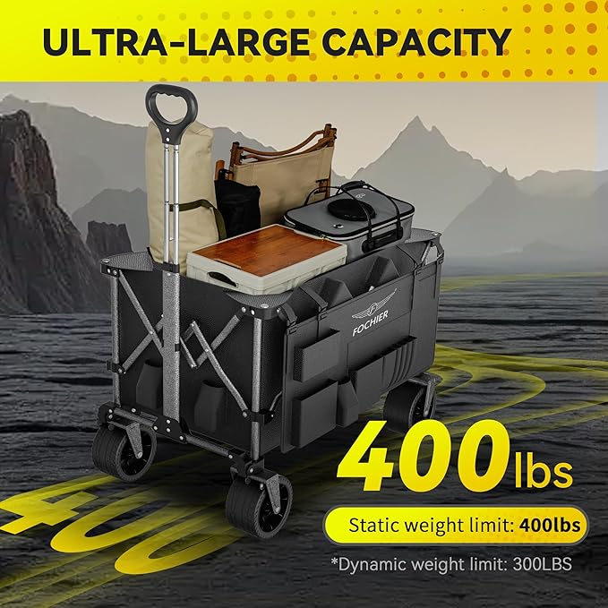 Wagons Carts Foldable,2025 New Collapsible Wagon Cart 400LBS Capacity with 900D Oxford Fabric,Large Heavy Duty Beach Folding Wagon with All-Terrain Wheels and Brakes for Camping Shopping Sports