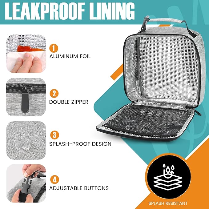 Lunch Bag for Men/Women, Reusable Lunchbox for Adult, Small Insulated Lunch box, Lunch Tote Bag for Office, Work, Picnic - Grey
