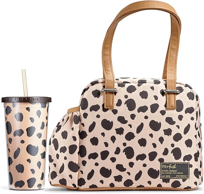 Fit & Fresh Lunch Bag For Women, Insulated Womens Lunch Bag For Work, Leakproof & Stain-Resistant Large Lunch Box For Women With Expandable Bottle Pocket, Zipper Closure Laketown Bag Cheetah Tumbler
