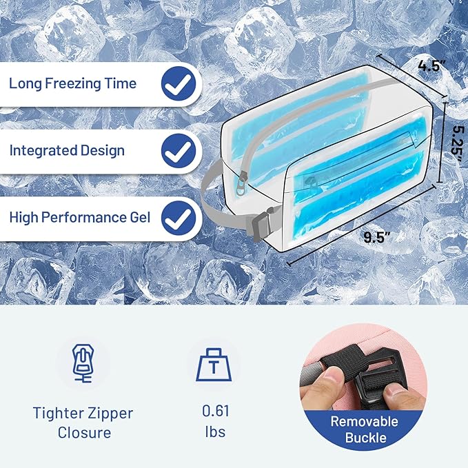 MIER Freezable Snack Bags Small Frozen Mini Cooler Lunch Bag Freezer Insulated Pouch for Kids Adults Work School Travel On-the-go, Pink/Grey