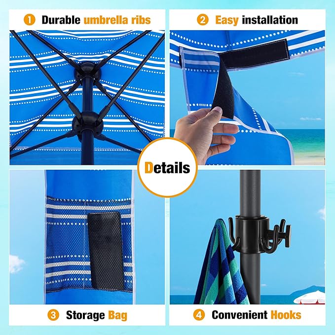 HOMEDEMO Beach Cabana UPF 50+, 6'×6' Beach Canopy, Easy Set up and Take Down, Cool Cabana Beach Tent with Sand Pockets, Side Wall Beach Shade Canopy Wind Waterproof for Kids, Family & Friends