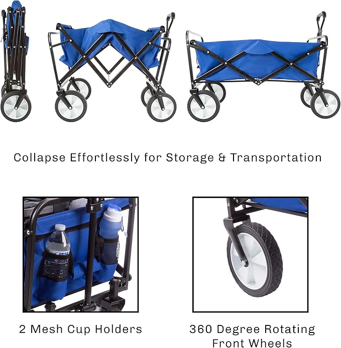 Wakeman 75-CMP1096 Outdoors Folding Wagon – Collapsible All-Terrain Utility Pull Cart with Telescoping Handle for Camping, Beach, Sports or Grocery Shopping