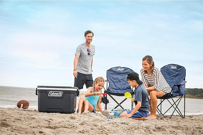 Coleman Portable Quad Camping Chair with 4-Can Cooler, Cushioned Seat & Back with Side Pockets & Cup Holder, Carry Bag Included